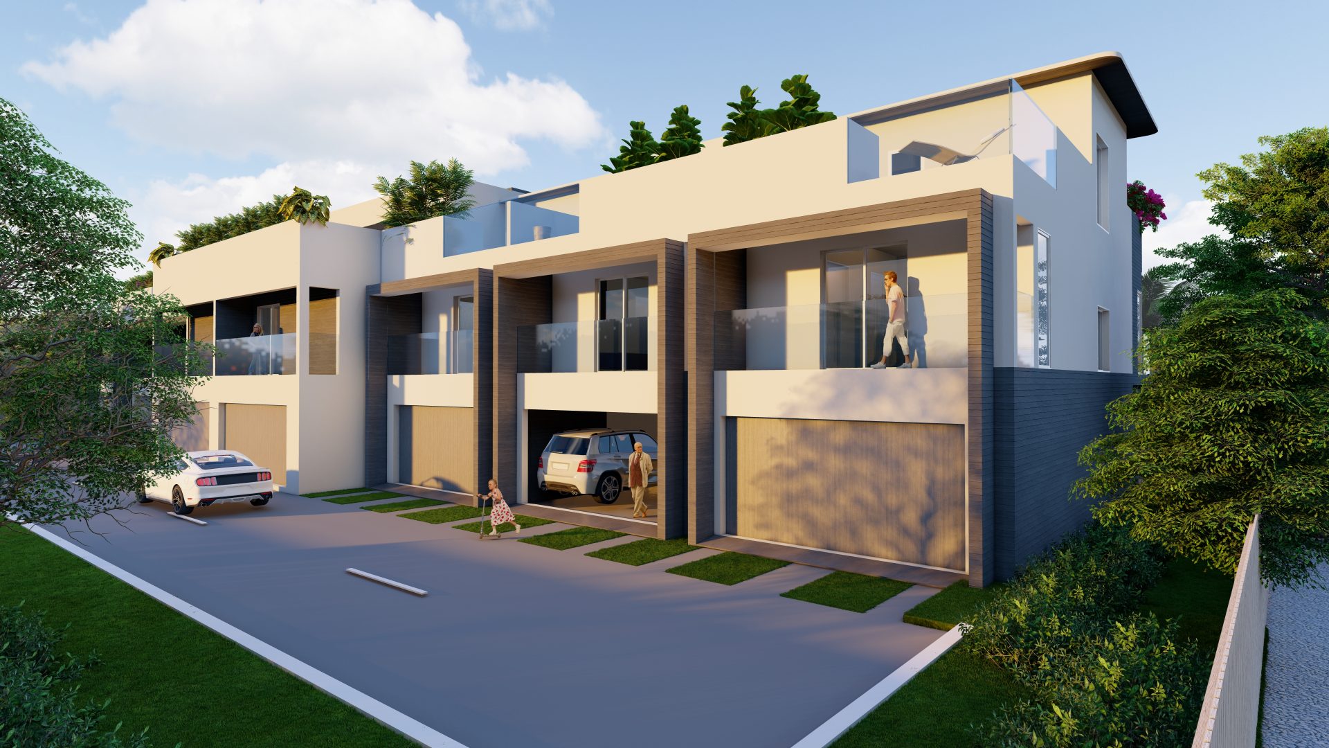 Cropped architectural rendering of the private garage approach