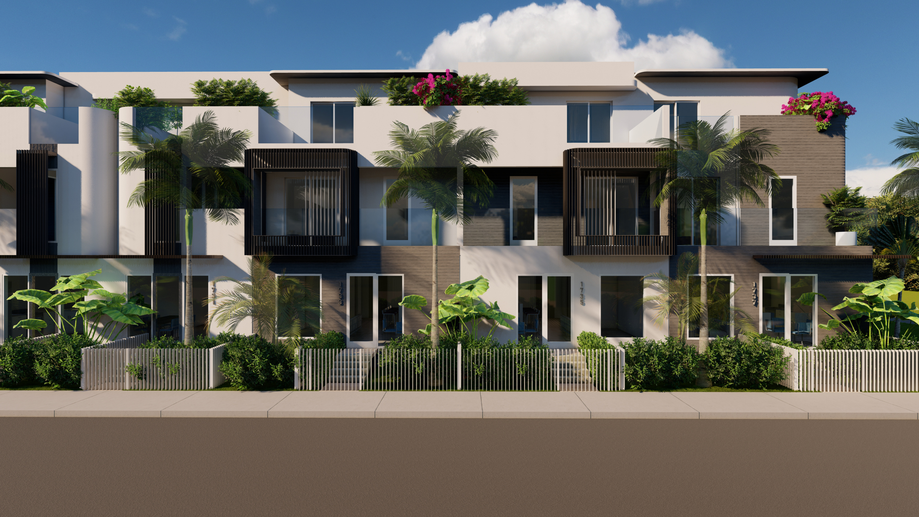 Deep balcony frames creating shadow and privacy